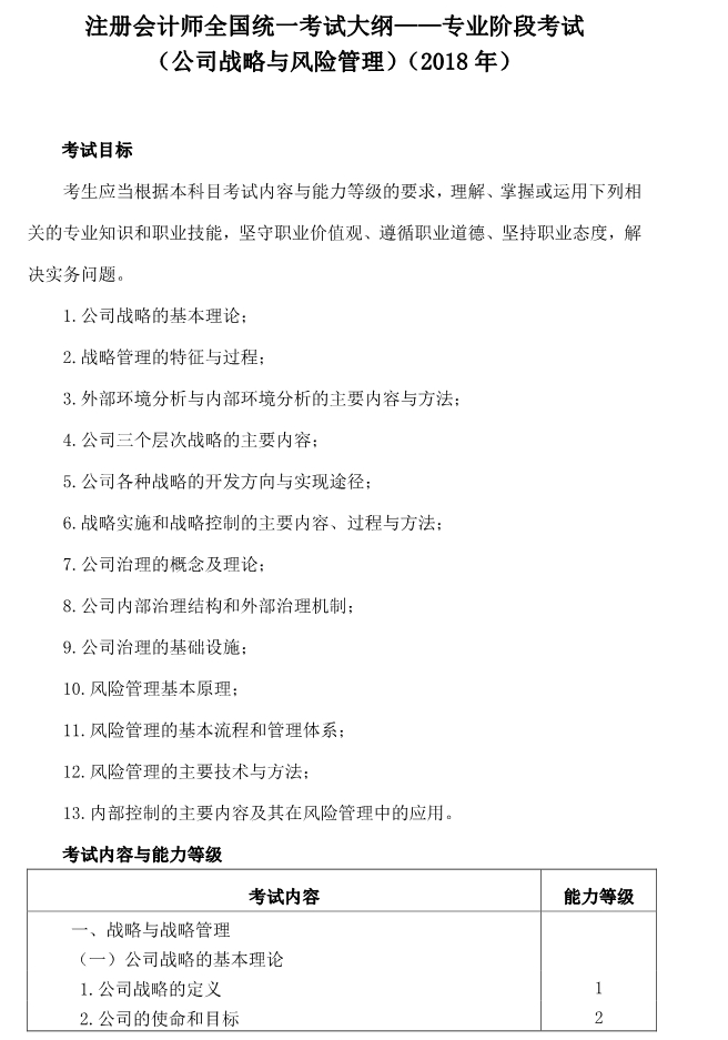 注冊會計師全國統一考試大綱《戰略》
