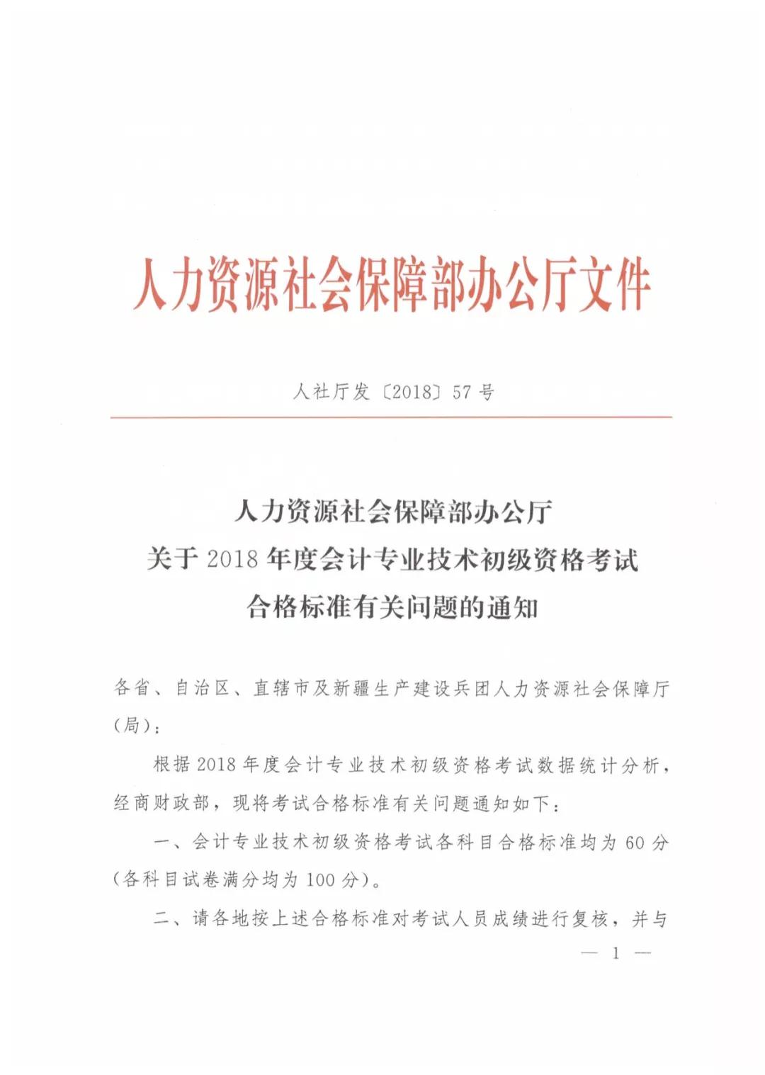 2018年初級(jí)會(huì)計(jì)職稱考試成績合格標(biāo)準(zhǔn)