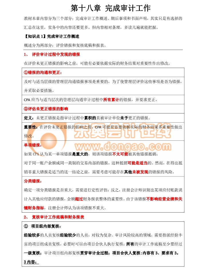 完成審計工作概述