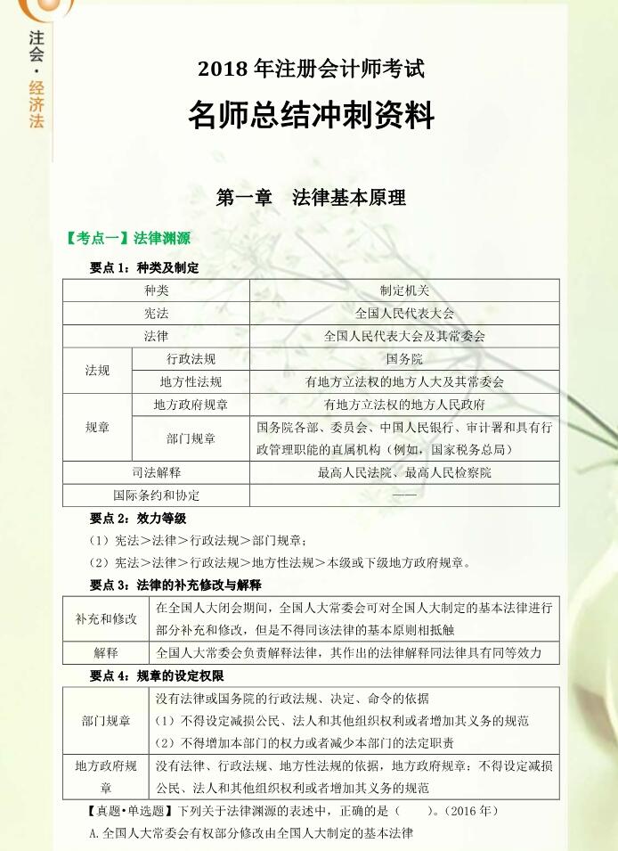 考前速記，東奧名師總結cpa經濟法沖刺備考資料