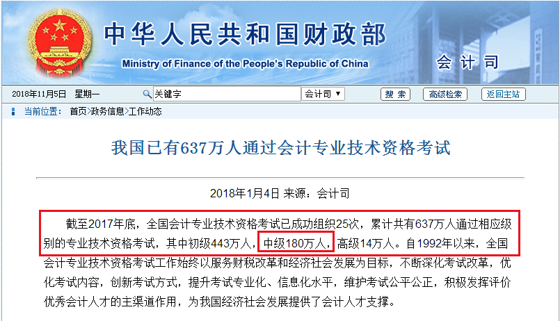 中級會計職稱考試通過率