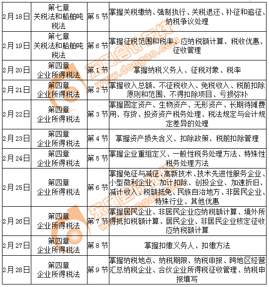 cpa稅法學習日歷