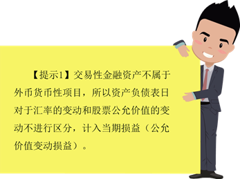 對于以公允價值計量的外幣非貨幣性項目提示1