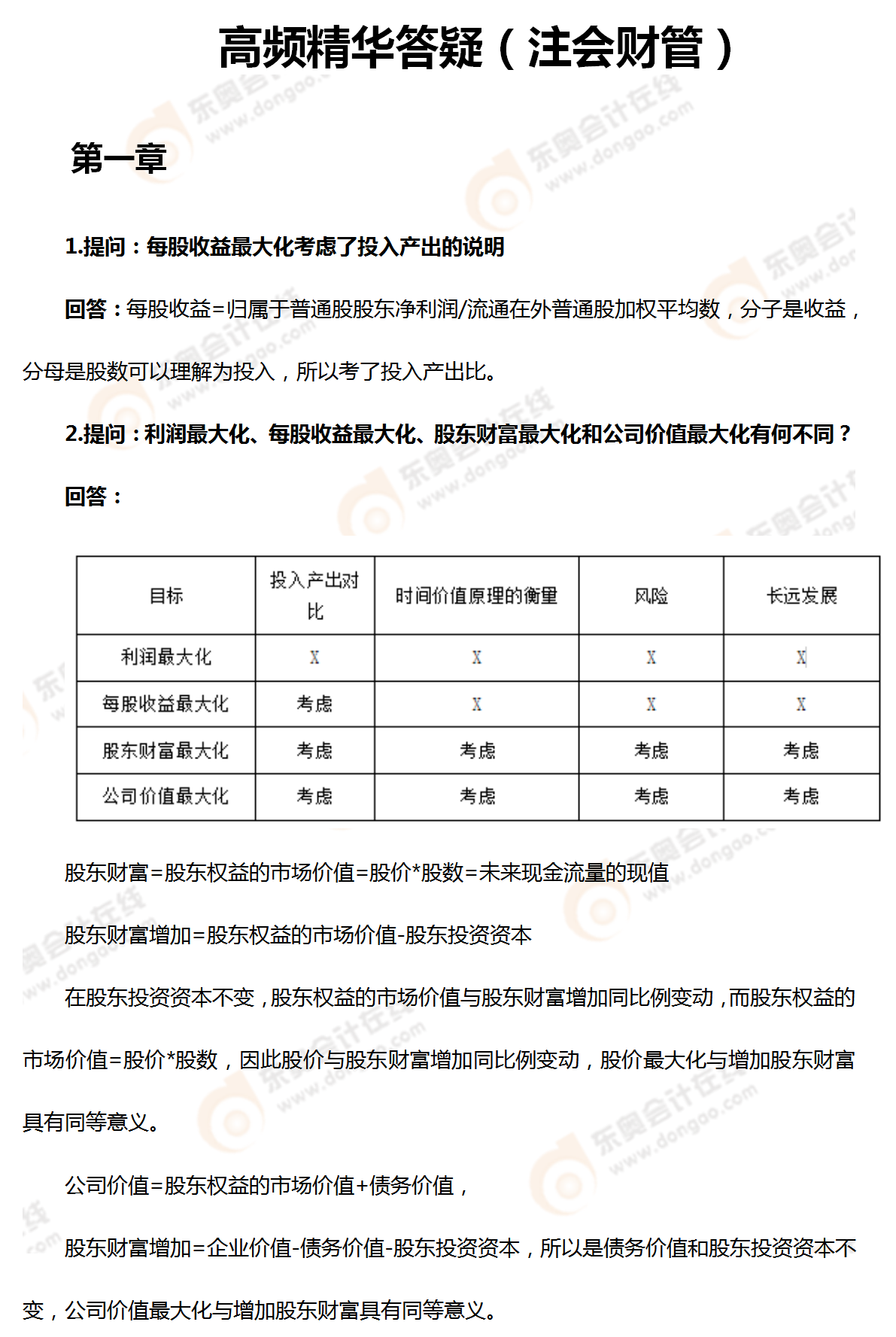 高頻精華答疑(注會財管) 高頻精華答疑(注會財管)