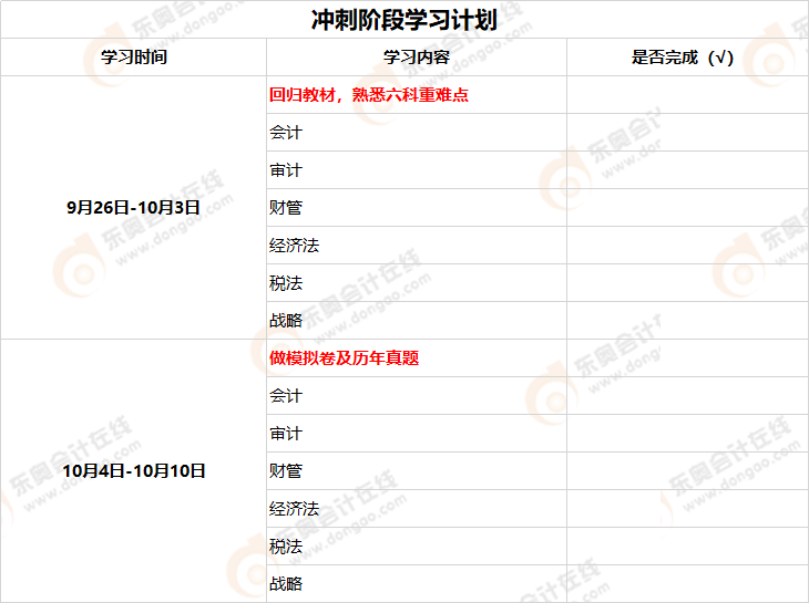 學習計劃表
