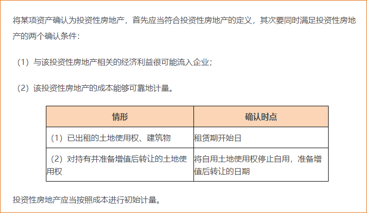 投資性房地產的確認和初始計量
