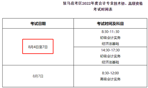 駐馬店初級(jí)會(huì)計(jì)考試時(shí)間安排