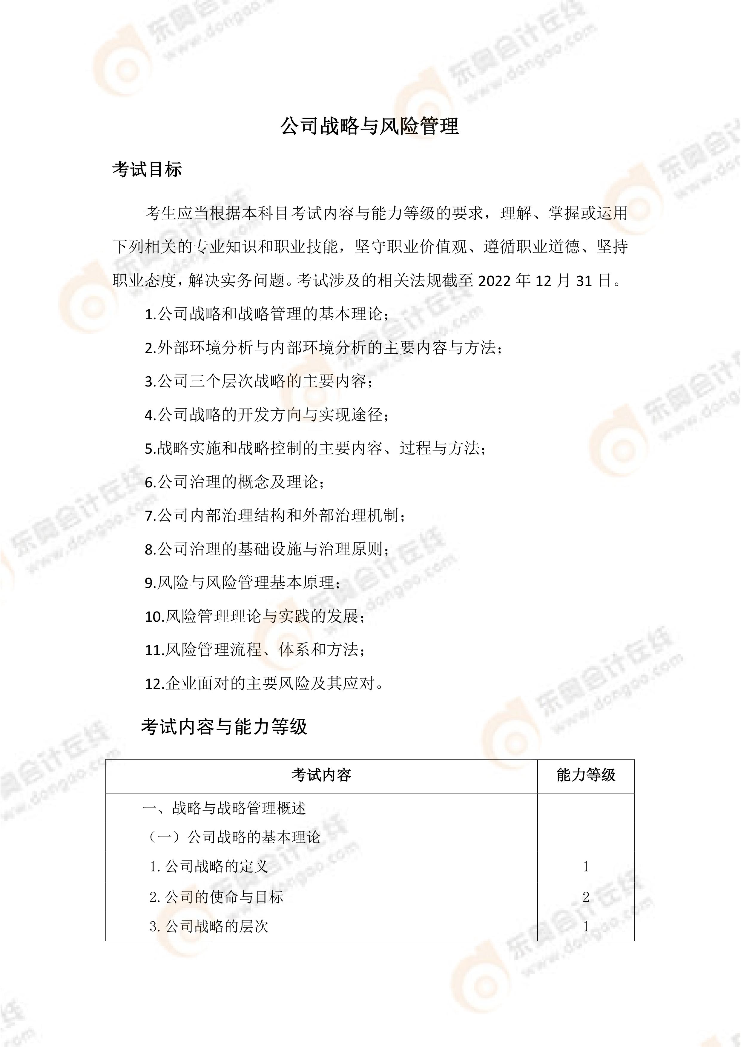 《戰略》考試大綱