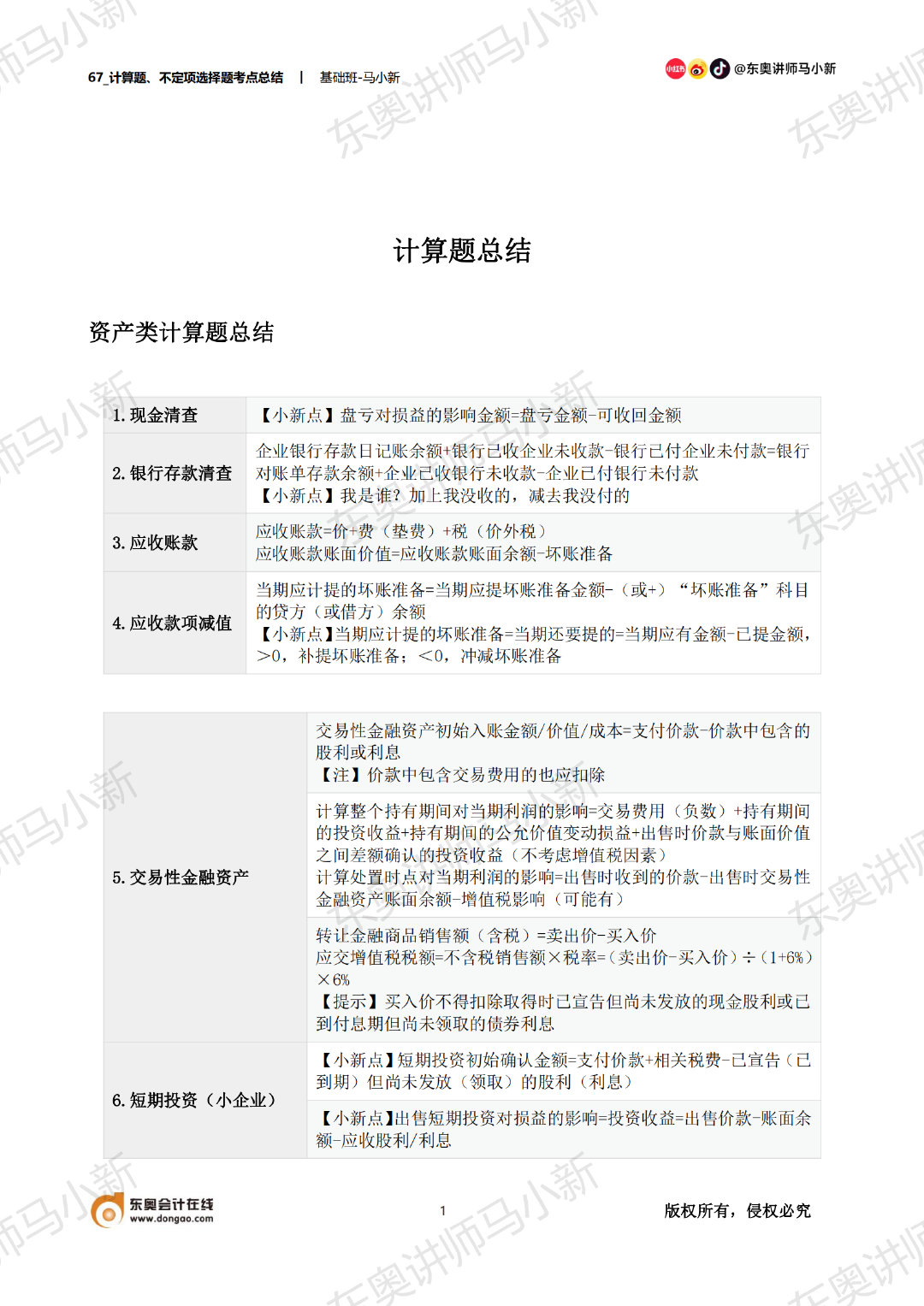 初級會計資產類計算題總結