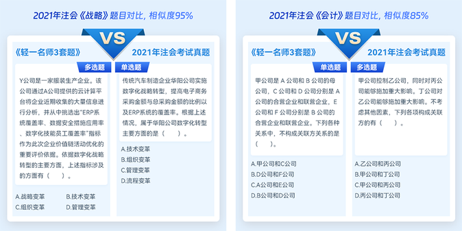 注會《輕一名師3套題》貼合考試大綱，題型覆蓋全面